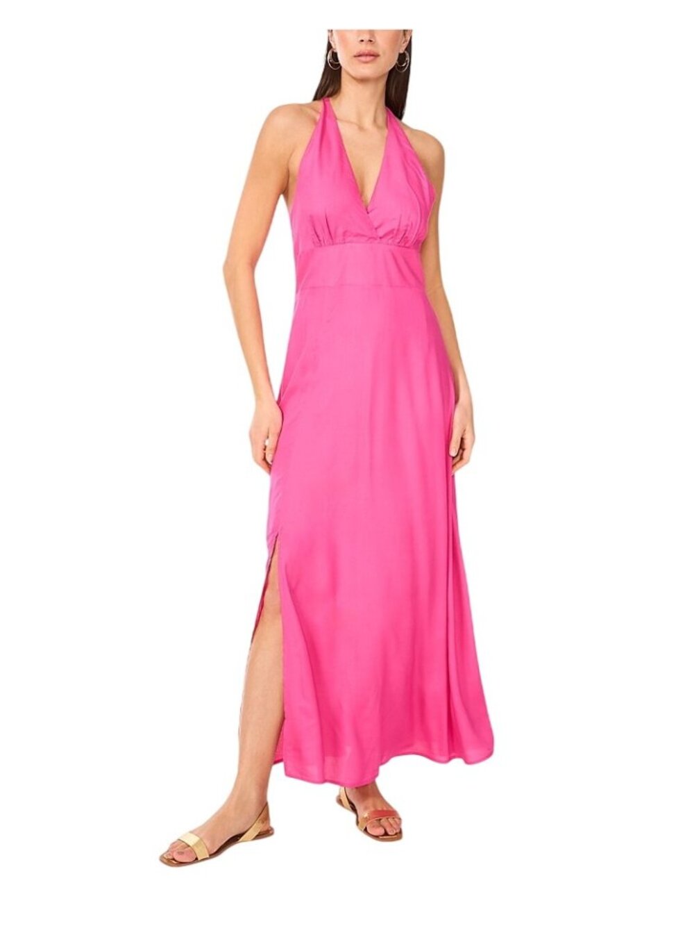 NWT Vince Camuto Fierce Fuchsia Beaded Halter Maxi Dress XL MSRP $99